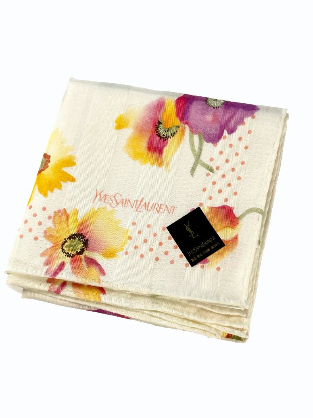 Vintage Yves Saint Laurent Floral Cotton Scarf NWT Pink Purple Flowers